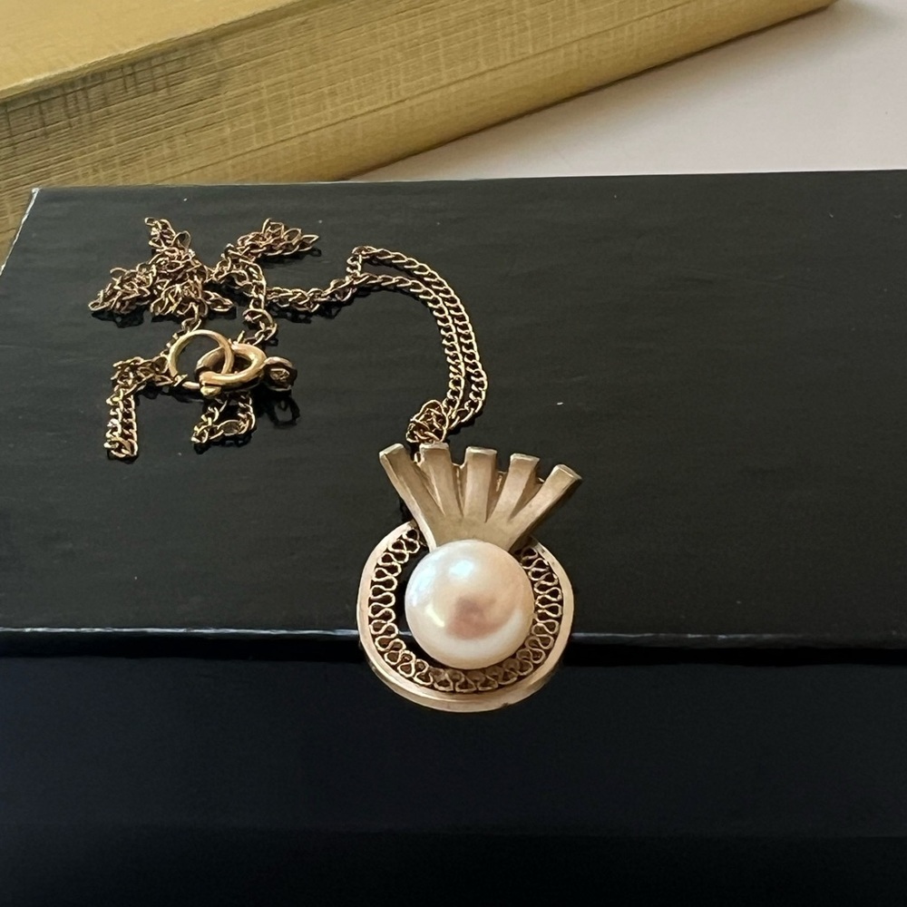 Gold and Pearl Pendant Necklace 14K GF